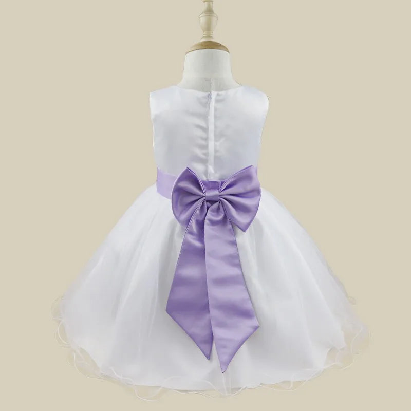 Kids Girls Wedding Pageant Dress White Bridesmaid Dresses Formal Party Princess Vestidos Cute Big Bowknot Sash Flower Girl Dress