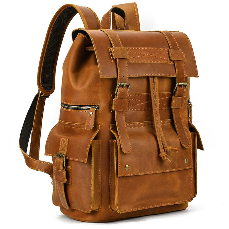 2025 New Arrivals Leather Backpack For Men Male Genuine Leather Laptop Travel Backpack 17 Inch Daypack Shoold Bag Men Male Large
