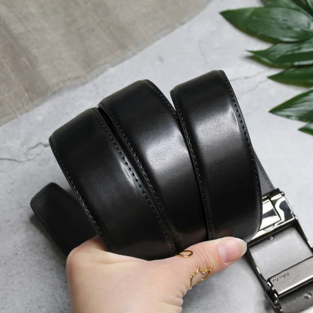Men’s Genuine Leather Ratchet Dress Belt with Automatic Sliding Buckle Plus Size