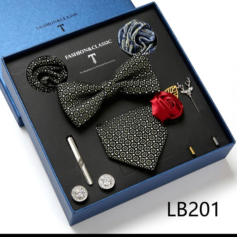 Men's Tie Set Luxury Gift Box Silk Tie Necktie Set 8pcs Inside Packing Festive Present Cravat Pocket Squares Holiday Gift Men