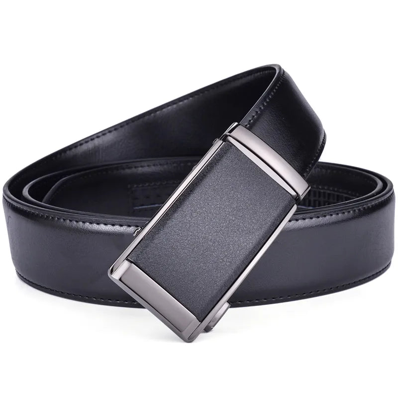Men’s Genuine Leather Ratchet Dress Belt with Automatic Sliding Buckle Plus Size