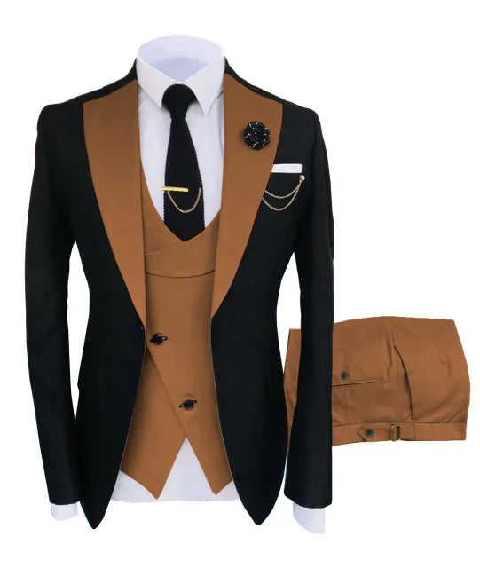 Men Suits 3 Pieces Tailored Best Man Groom Wedding Tuxedo Slim Fit Jacquard Two-color Blazer Jacket Vest Pants Tuxedo Clothing