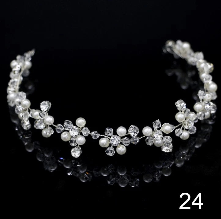 Bridal Bridesmaid Flower Girls Diamante Crystal Pearl Headband Rhinestone Wedding Prom Tiara Women Hair Accessories