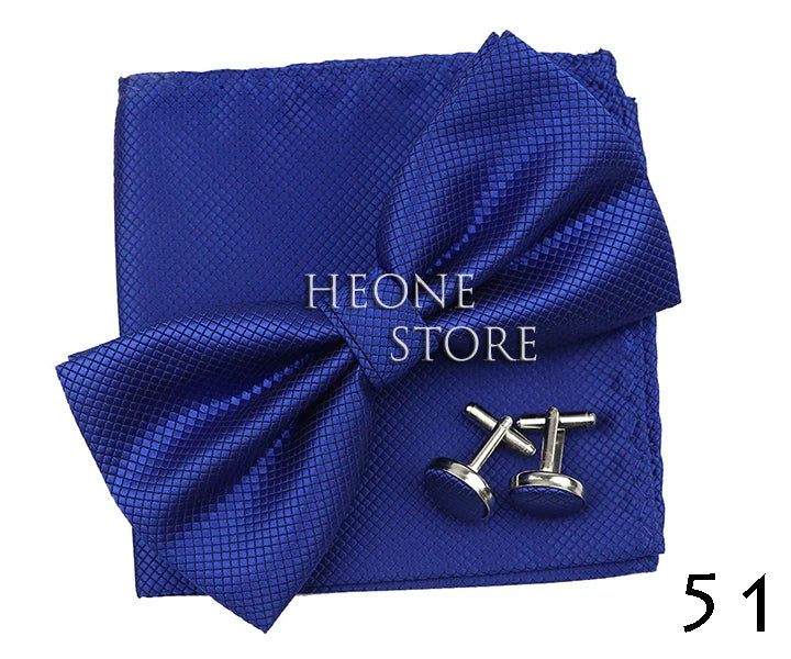 3PC Mens Bowtie Set Fashion Dot Solid Polyester Bow Tie Handkerchief Cufflinks Bar Party Wedding Business Daily Wear Accessories