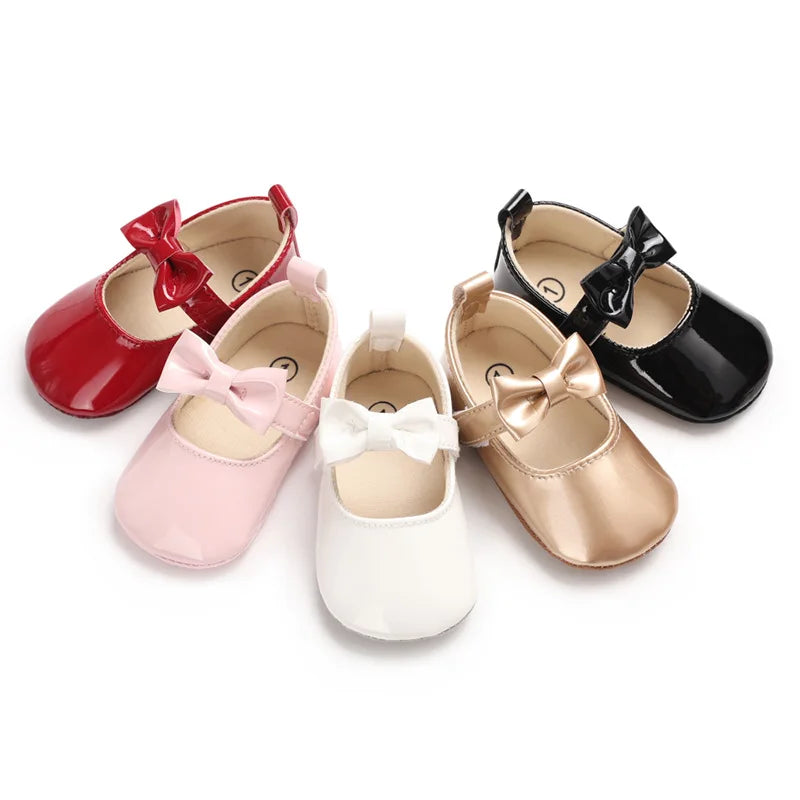Newborn Baby Shoes Baby Girls Shoes PU Anti-slip Bowknot Classic Princess Dress Shoes First Walker Toddler Crib Shoe Moccasins
