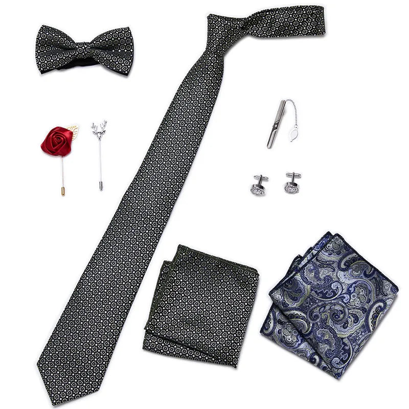 Men's Tie Set Luxury Gift Box Silk Tie Necktie Set 8pcs Inside Packing Festive Present Cravat Pocket Squares Holiday Gift Men