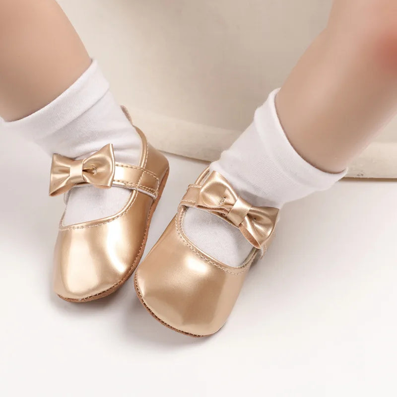 Newborn Baby Shoes Baby Girls Shoes PU Anti-slip Bowknot Classic Princess Dress Shoes First Walker Toddler Crib Shoe Moccasins