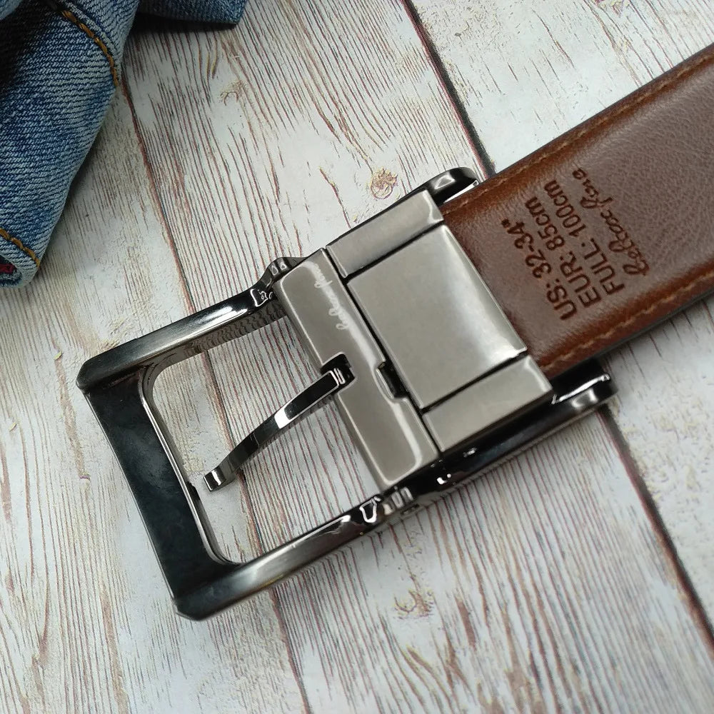 1Pcs Men's Genuine Leather Reversible Belt Rotated Buckle Two In One Big And Tall