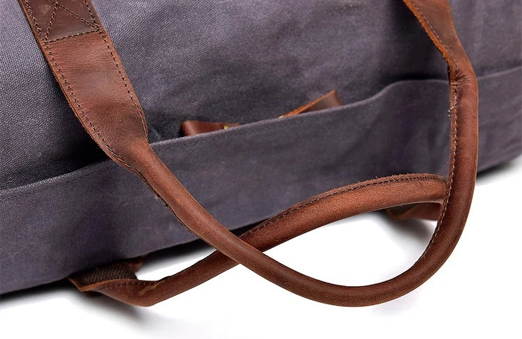 Vintage Waxed Canvas Men Luggage bag Genuine Leather Men Travel Bags Large Duffel Bags Weekend bag of trip Overnight carry on