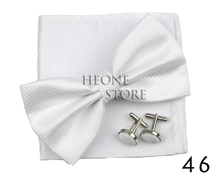 3PC Mens Bowtie Set Fashion Dot Solid Polyester Bow Tie Handkerchief Cufflinks Bar Party Wedding Business Daily Wear Accessories