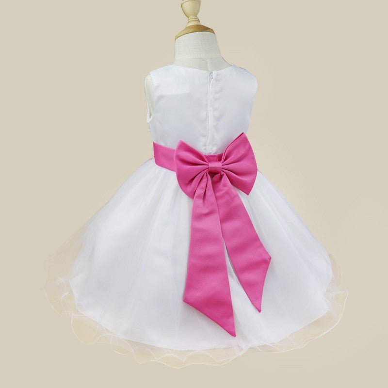 Kids Girls Wedding Pageant Dress White Bridesmaid Dresses Formal Party Princess Vestidos Cute Big Bowknot Sash Flower Girl Dress