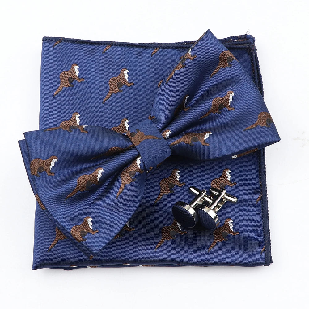 3PC Mens Bowtie Set Fashion Dot Solid Polyester Bow Tie Handkerchief Cufflinks Bar Party Wedding Business Daily Wear Accessories