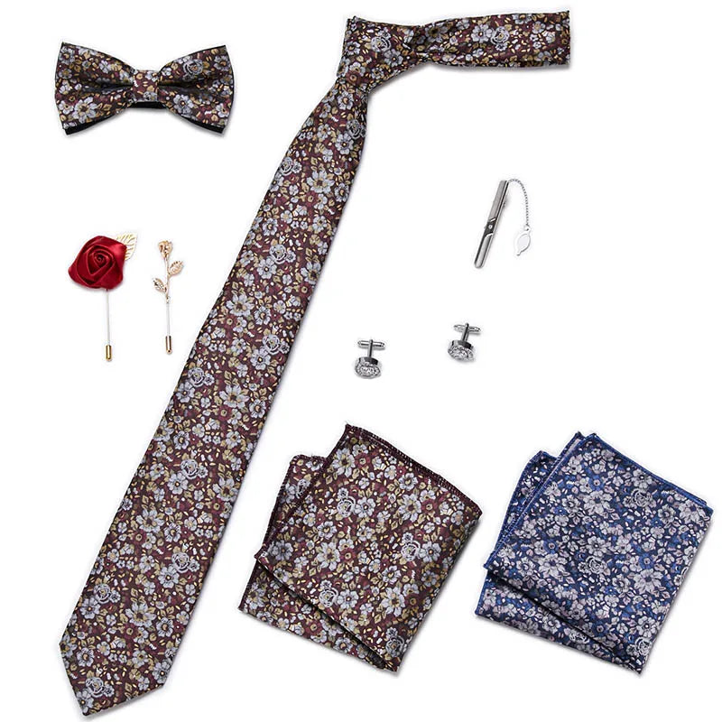 Men's Tie Set Luxury Gift Box Silk Tie Necktie Set 8pcs Inside Packing Festive Present Cravat Pocket Squares Holiday Gift Men