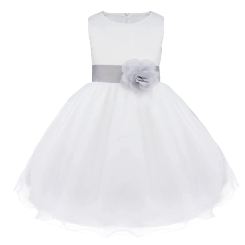 Kids Girls Wedding Pageant Dress White Bridesmaid Dresses Formal Party Princess Vestidos Cute Big Bowknot Sash Flower Girl Dress