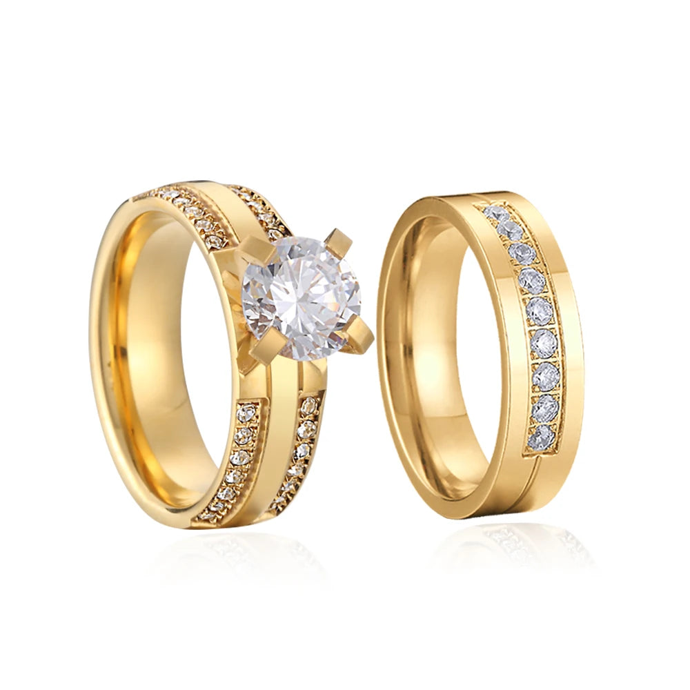 Ladies Stackable Cz Diamond Wedding Engagement Rings Bridal Sets For Girl women 24k Gold Plated Jewelry Love commitment alliance