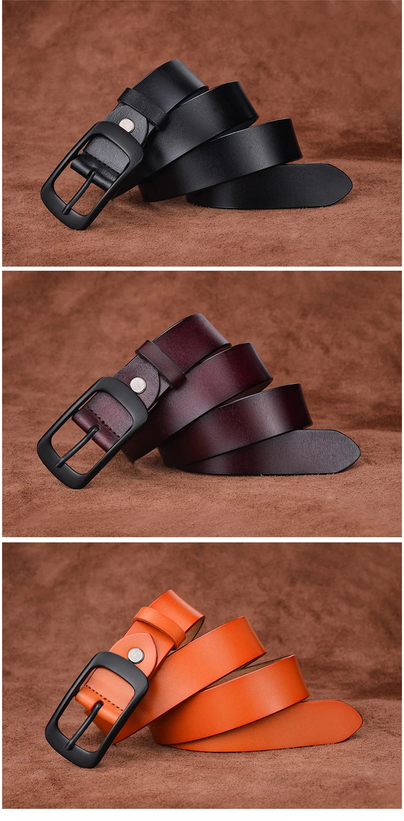 VATLTY Stylish Leather Belt for Women Matte Alloy Buckle Natural Cowhide 2.8cm Ladies Belt Jeans Brown Trousers Belt Female