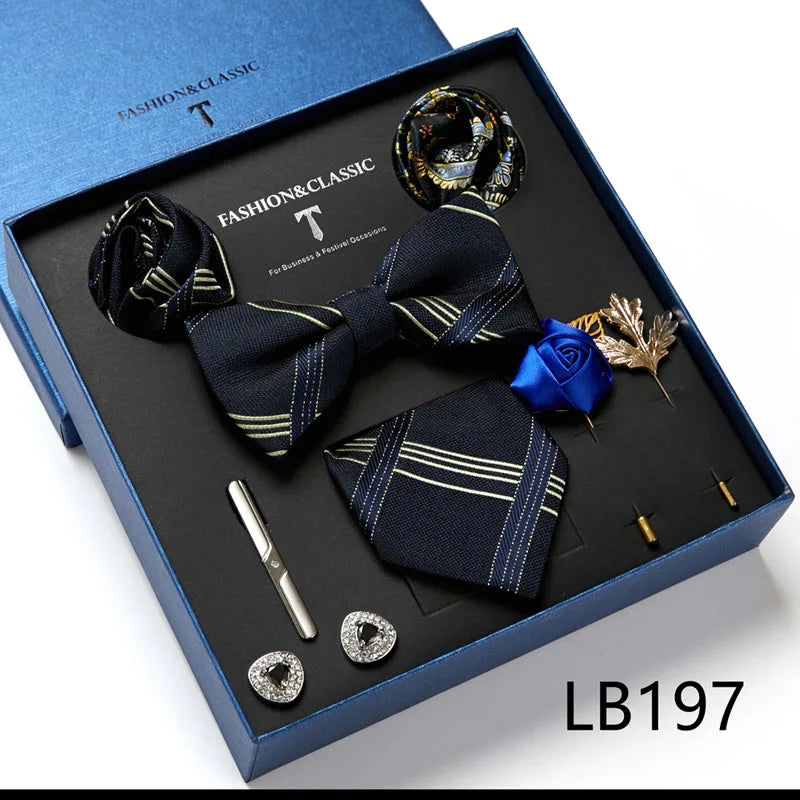 Men's Tie Set Luxury Gift Box Silk Tie Necktie Set 8pcs Inside Packing Festive Present Cravat Pocket Squares Holiday Gift Men