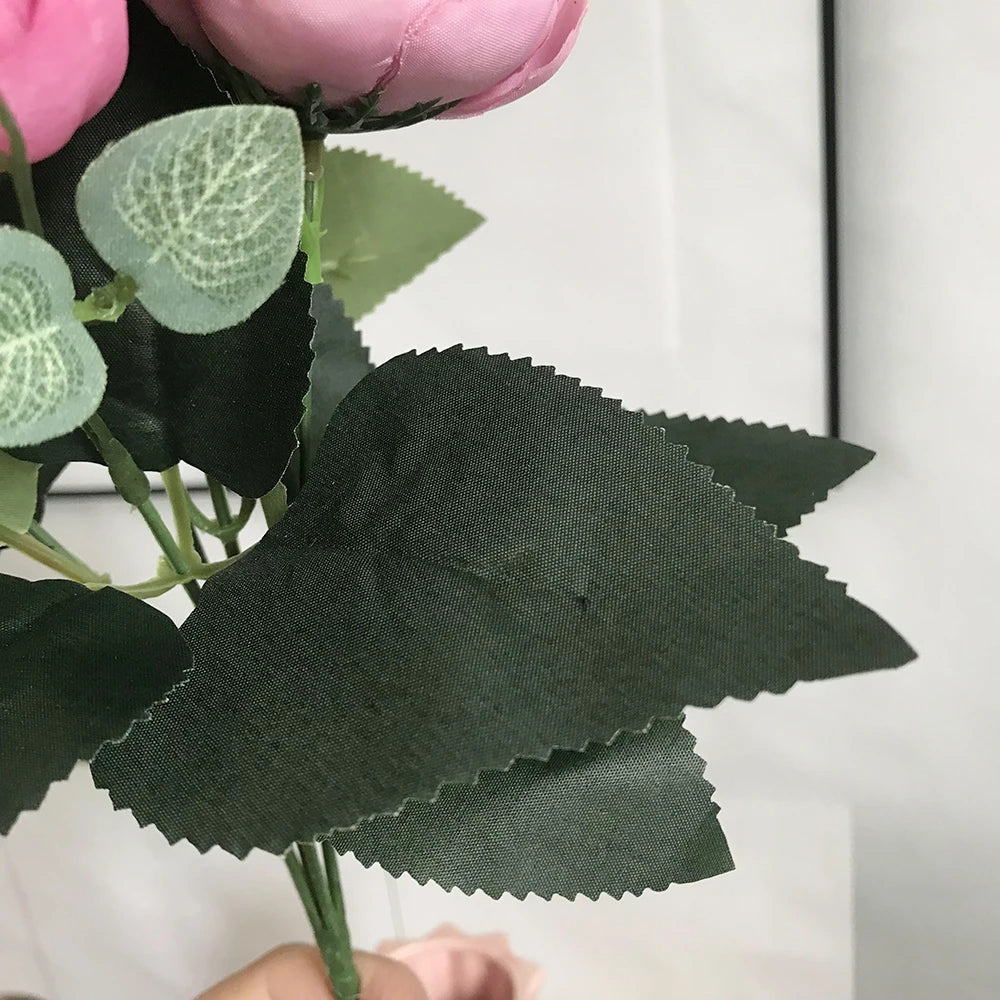 30cm Rose Pink Silk Bouquet Peony Artificial Flowers 5 Big Heads 4 Small Bud Bride Wedding Home Decoration Fake Flowers Faux