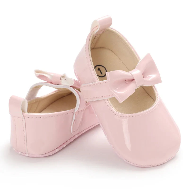 Newborn Baby Shoes Baby Girls Shoes PU Anti-slip Bowknot Classic Princess Dress Shoes First Walker Toddler Crib Shoe Moccasins