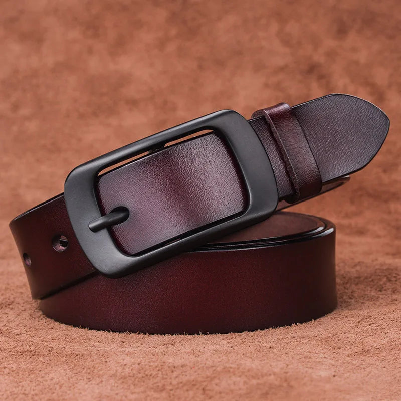 VATLTY Stylish Leather Belt for Women Matte Alloy Buckle Natural Cowhide 2.8cm Ladies Belt Jeans Brown Trousers Belt Female