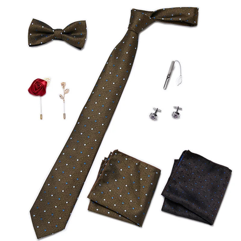 Men's Tie Set Luxury Gift Box Silk Tie Necktie Set 8pcs Inside Packing Festive Present Cravat Pocket Squares Holiday Gift Men
