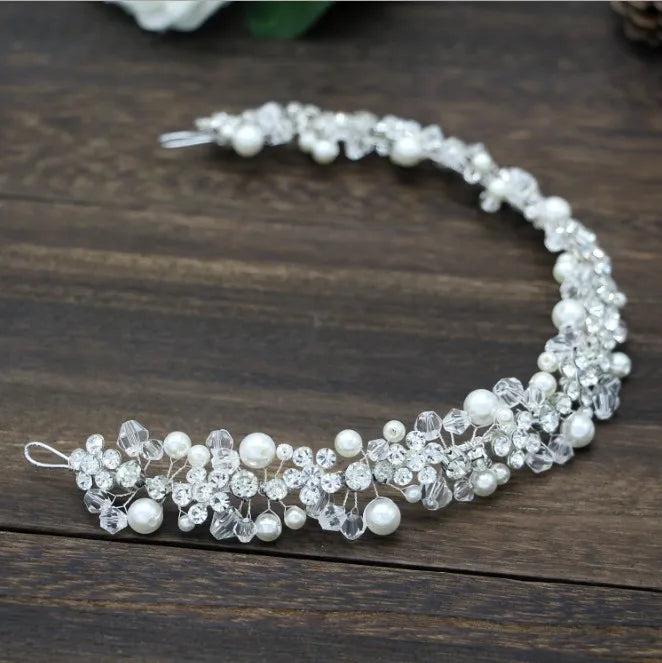Bridal Bridesmaid Flower Girls Diamante Crystal Pearl Headband Rhinestone Wedding Prom Tiara Women Hair Accessories