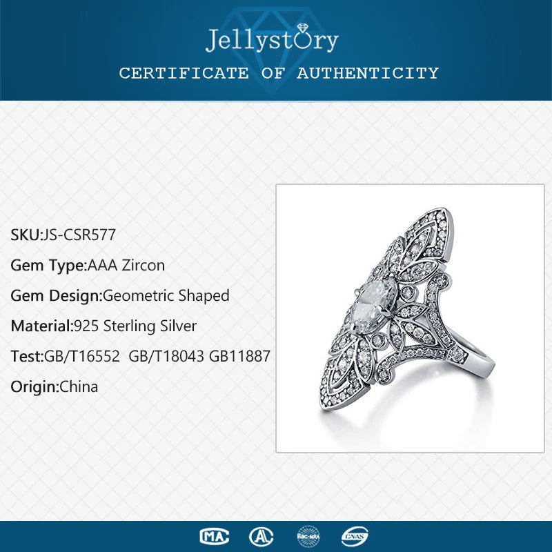 Jellystory Luxury Rings 925 Silver Jewellery for Women with Geometric Shaped Zircon Gemstones Ring Wedding Party Gifts size 6-10