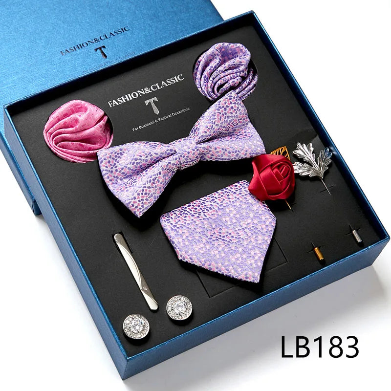 Men's Tie Set Luxury Gift Box Silk Tie Necktie Set 8pcs Inside Packing Festive Present Cravat Pocket Squares Holiday Gift Men