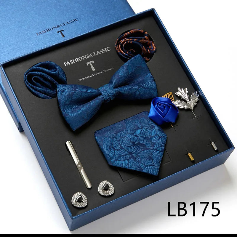 Men's Tie Set Luxury Gift Box Silk Tie Necktie Set 8pcs Inside Packing Festive Present Cravat Pocket Squares Holiday Gift Men