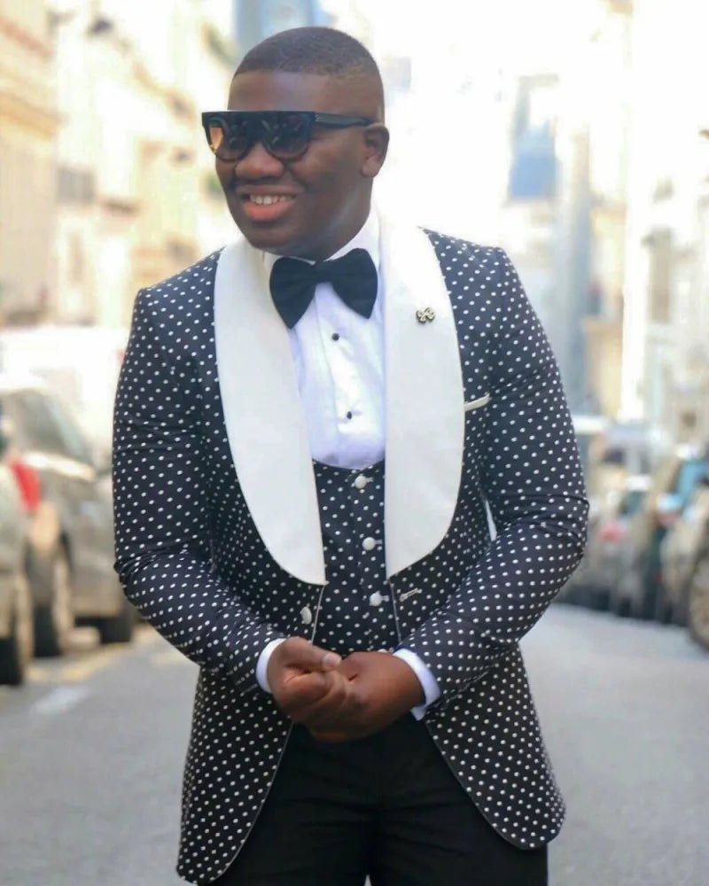 Men Suits Light Navy Blue and Black Groom Tuxedos Shawl Lapel Groomsmen Wedding Best Man ( Jacket+Pants+Bow Tie+Vest ) C684
