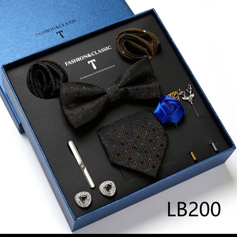 Men's Tie Set Luxury Gift Box Silk Tie Necktie Set 8pcs Inside Packing Festive Present Cravat Pocket Squares Holiday Gift Men