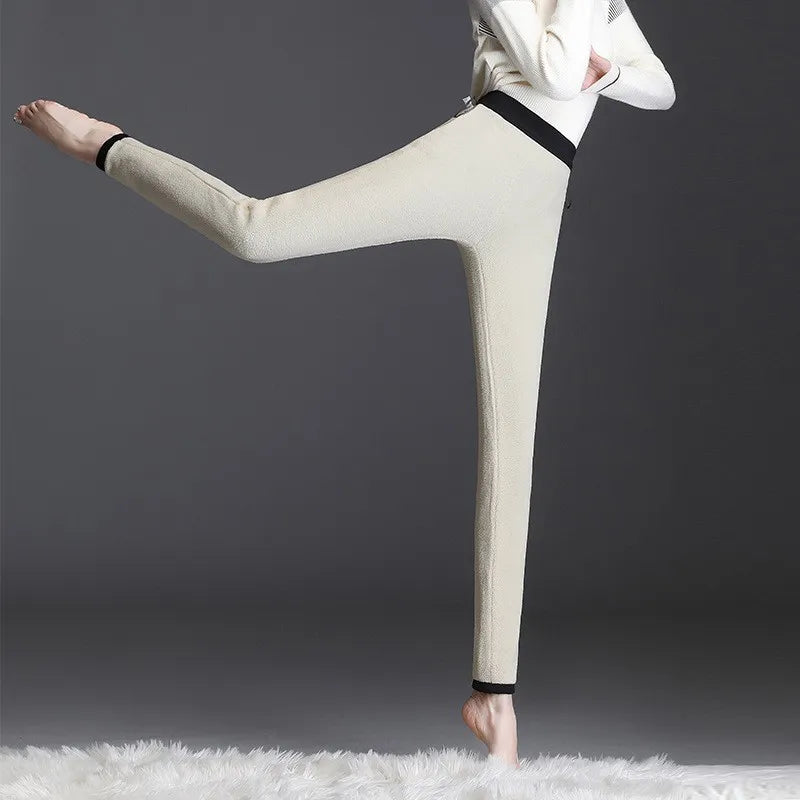 Winter Women Leggings Solid Warm Leggings Thicken Lambwool Hight Waist Fleece Keep Butt Lift High Stretchy Walking Pants Pocket