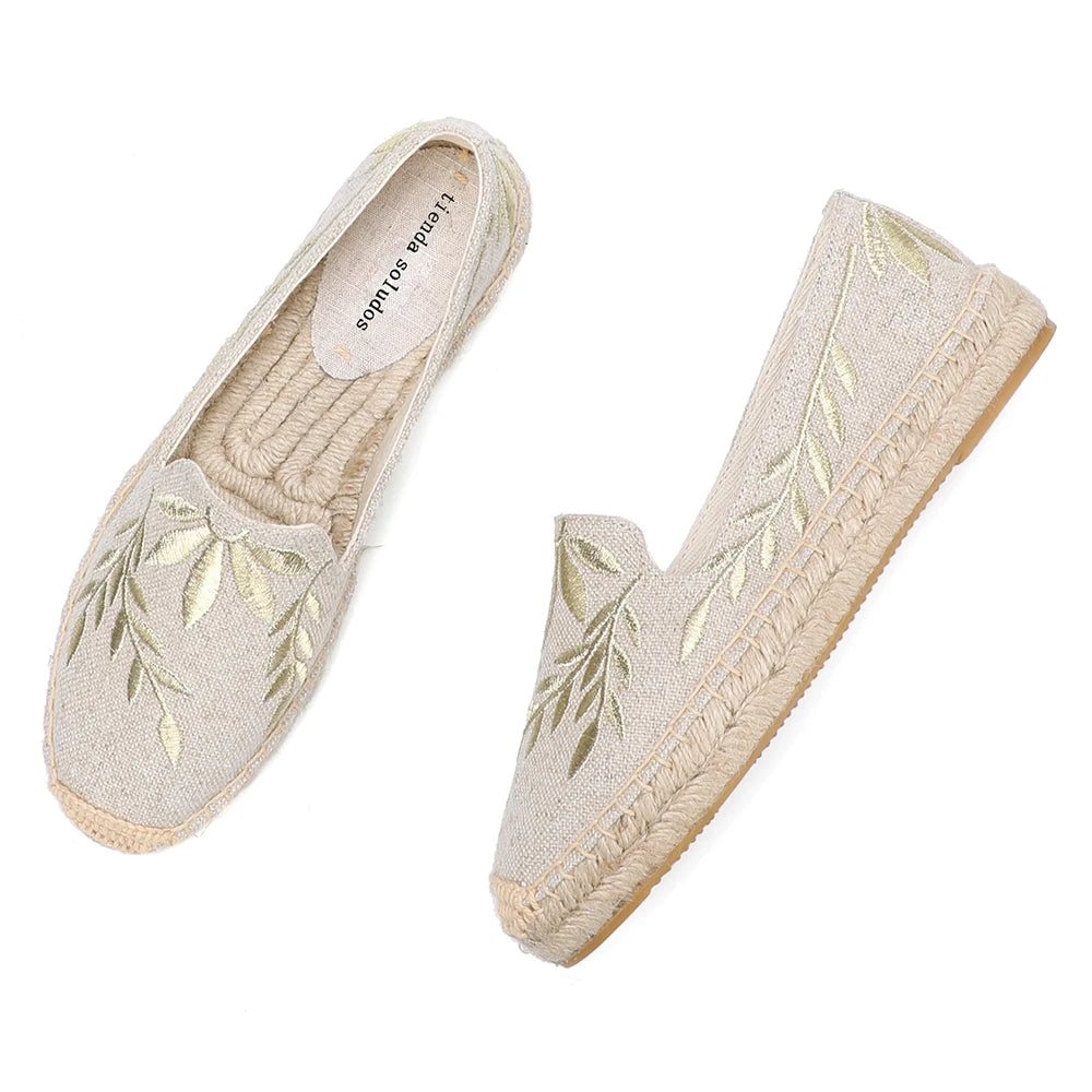 Round Toe Womens Espadrilles Flat Shoes 2022 Hot Sale Real Platform Rubber Slip-on Casual Floral Zapatillas Mujer Sapatos Hemp