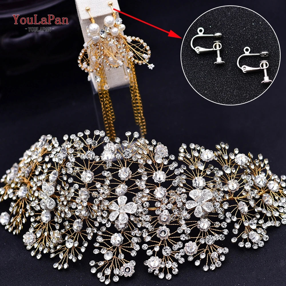 YouLaPan Golden Wedding Crystal Headband Hair Accessories Woman Wedding Hair Jewelry Rhinestone Bridal Tiara and Headdress HP240