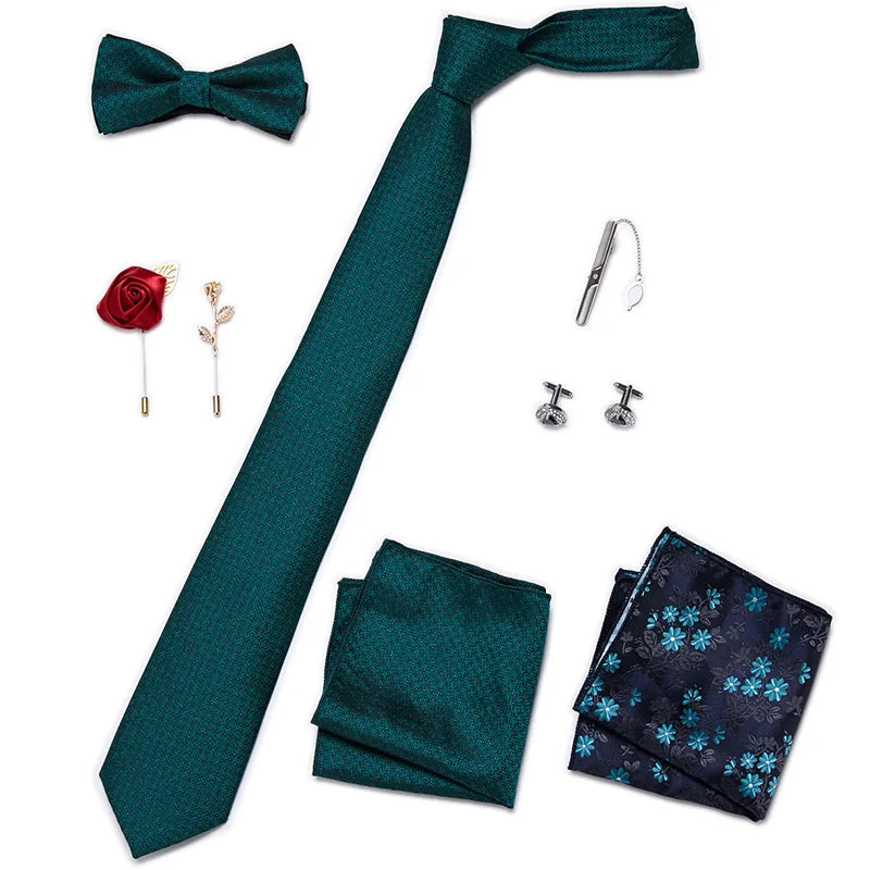 Men's Tie Set Luxury Gift Box Silk Tie Necktie Set 8pcs Inside Packing Festive Present Cravat Pocket Squares Holiday Gift Men