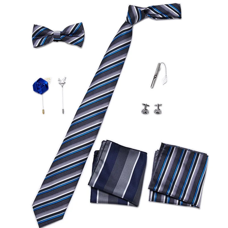 Men's Tie Set Luxury Gift Box Silk Tie Necktie Set 8pcs Inside Packing Festive Present Cravat Pocket Squares Holiday Gift Men