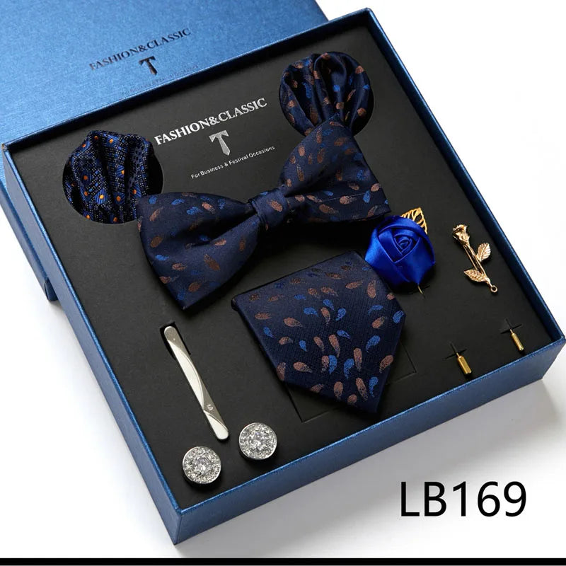 Men's Tie Set Luxury Gift Box Silk Tie Necktie Set 8pcs Inside Packing Festive Present Cravat Pocket Squares Holiday Gift Men