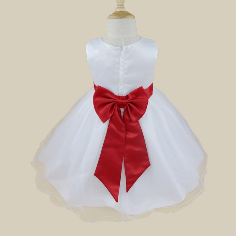 Kids Girls Wedding Pageant Dress White Bridesmaid Dresses Formal Party Princess Vestidos Cute Big Bowknot Sash Flower Girl Dress