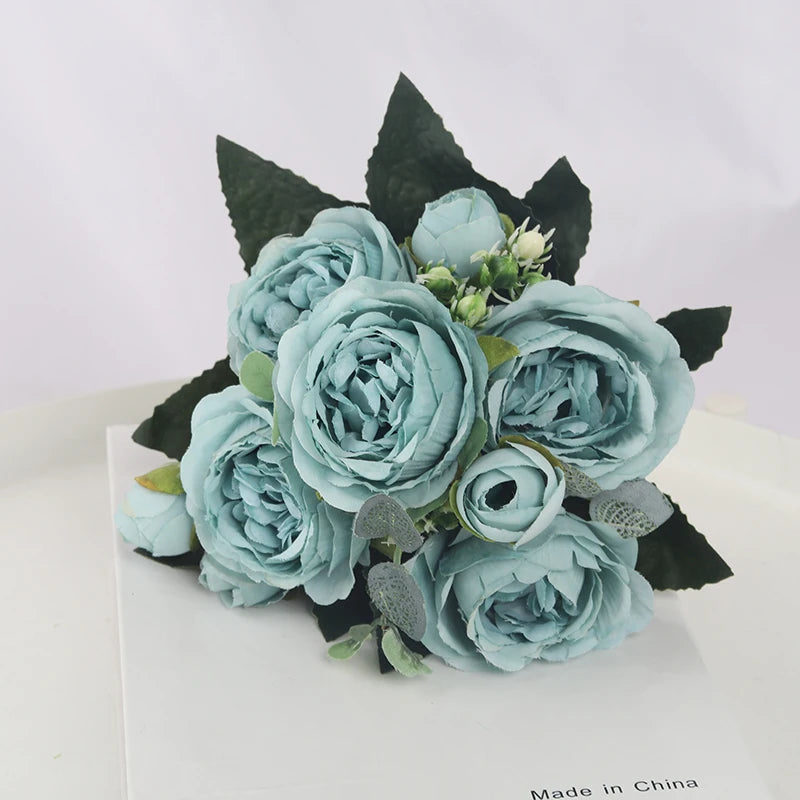 1 Bouquet 9 heads Artificial Flowers Peony Tea Rose Autumn Silk Fake Flowers for DIY Living Room Home Garden Wedding Decoration