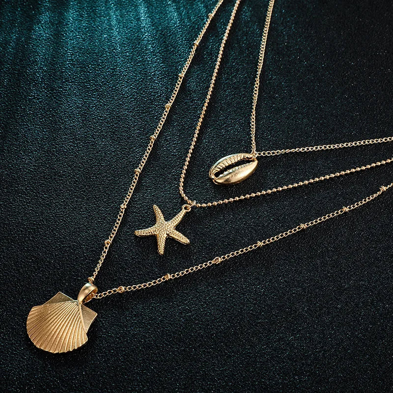 KSRA 2019 Fashion Popular Beach Street Shot Alloy Shell Starfish Scallop Multi-layer Female Necklace