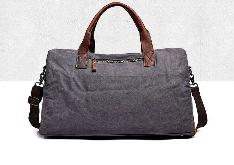 Vintage Waxed Canvas Men Luggage bag Genuine Leather Men Travel Bags Large Duffel Bags Weekend bag of trip Overnight carry on