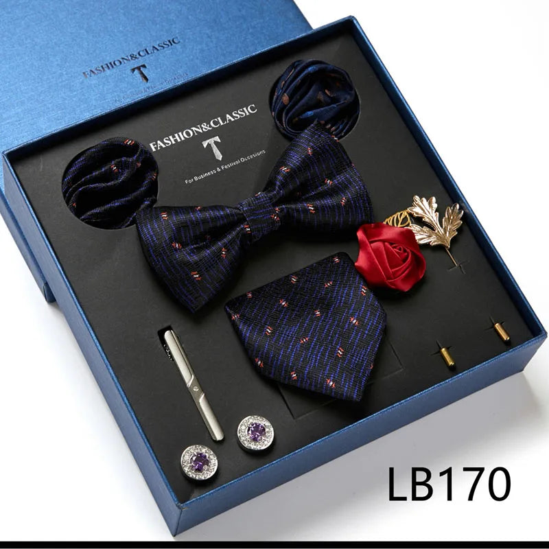 Men's Tie Set Luxury Gift Box Silk Tie Necktie Set 8pcs Inside Packing Festive Present Cravat Pocket Squares Holiday Gift Men