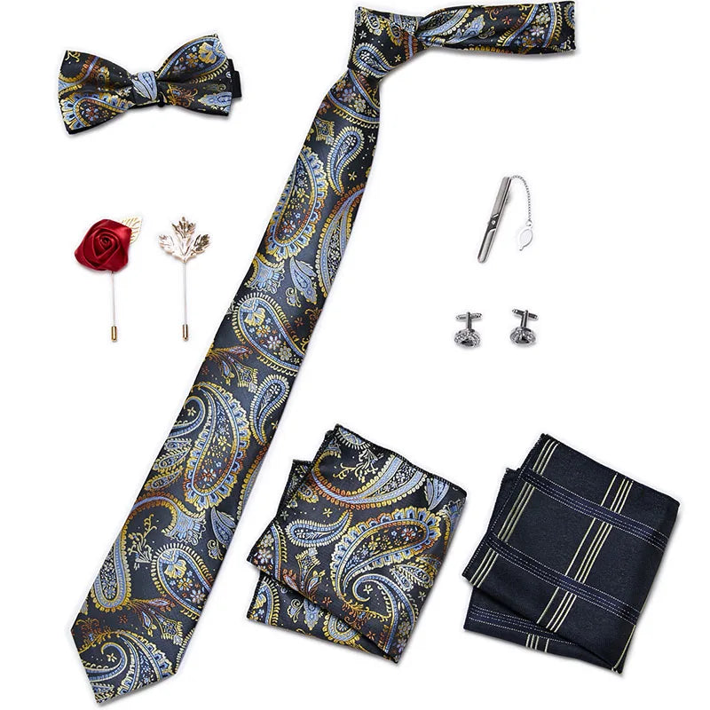 Men's Tie Set Luxury Gift Box Silk Tie Necktie Set 8pcs Inside Packing Festive Present Cravat Pocket Squares Holiday Gift Men