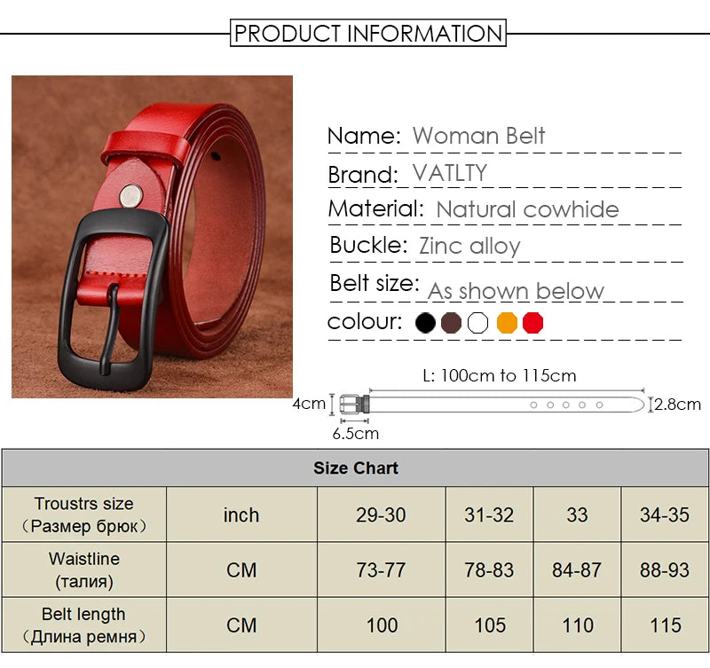 VATLTY Stylish Leather Belt for Women Matte Alloy Buckle Natural Cowhide 2.8cm Ladies Belt Jeans Brown Trousers Belt Female