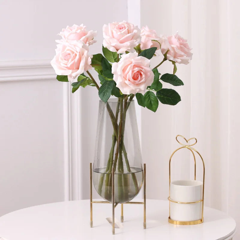 High-quality Simulation True Touch Curling Roses Artificial Flower Bridal Bouquet Wedding Home Decoration Valentine's Day Gift