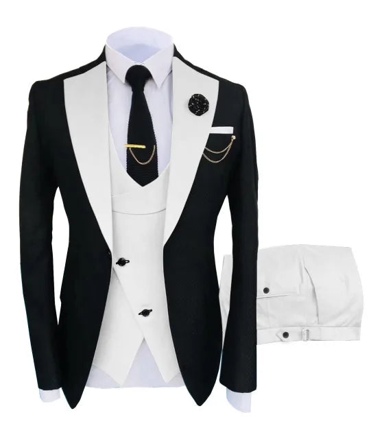 Men Suits 3 Pieces Tailored Best Man Groom Wedding Tuxedo Slim Fit Jacquard Two-color Blazer Jacket Vest Pants Tuxedo Clothing