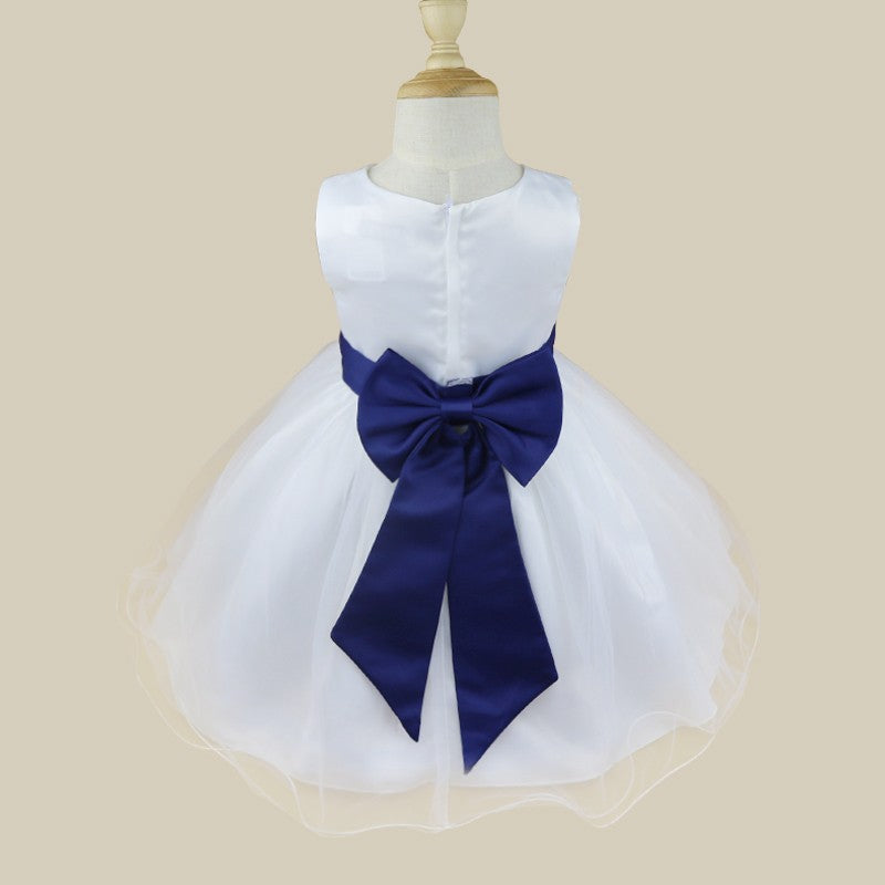 Kids Girls Wedding Pageant Dress White Bridesmaid Dresses Formal Party Princess Vestidos Cute Big Bowknot Sash Flower Girl Dress