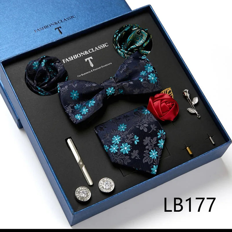 Men's Tie Set Luxury Gift Box Silk Tie Necktie Set 8pcs Inside Packing Festive Present Cravat Pocket Squares Holiday Gift Men