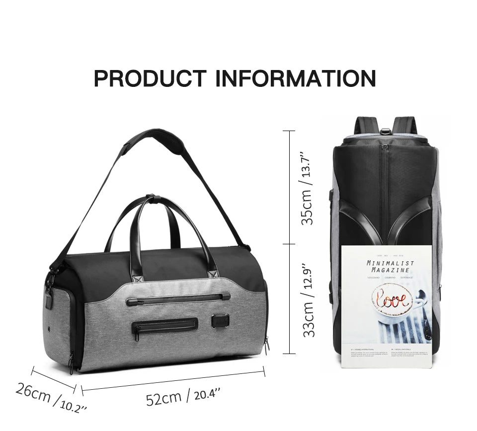 OZUKO Multifunction Men Suit Storage Travel Bag Large Capacity Luggage Handbag Male Waterproof Travel Duffel Bag Shoes Pocket