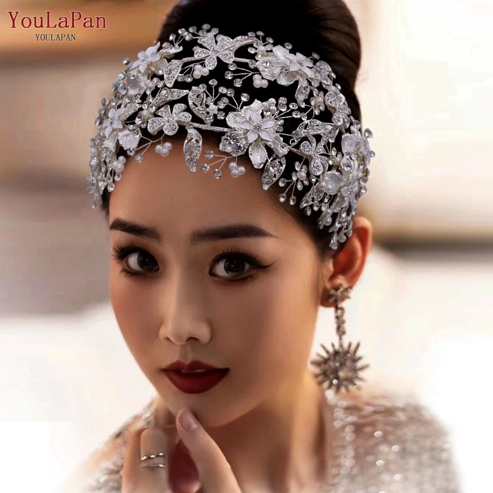 YouLaPan Golden Wedding Crystal Headband Hair Accessories Woman Wedding Hair Jewelry Rhinestone Bridal Tiara and Headdress HP240